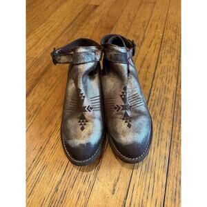Sbicca Shoes Womens Size 6.5 Bronze Cutout Ankle Boots Western Buckle Leather